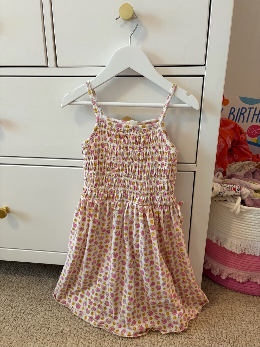 Crewcuts Smocked Floral Dress Girls Small Pink Yellow Cotton